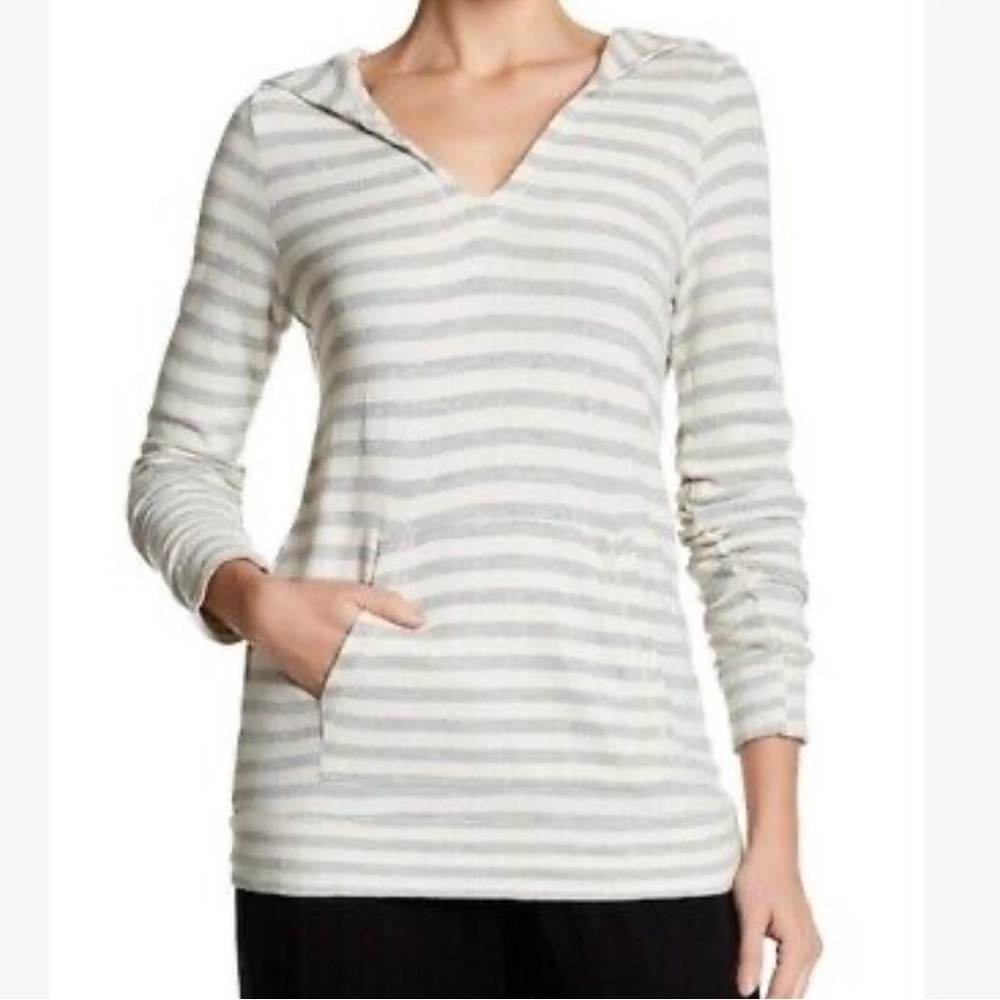VELVET By Graham & Spencer Marlena Striped V Neck Hoodie Garland Small